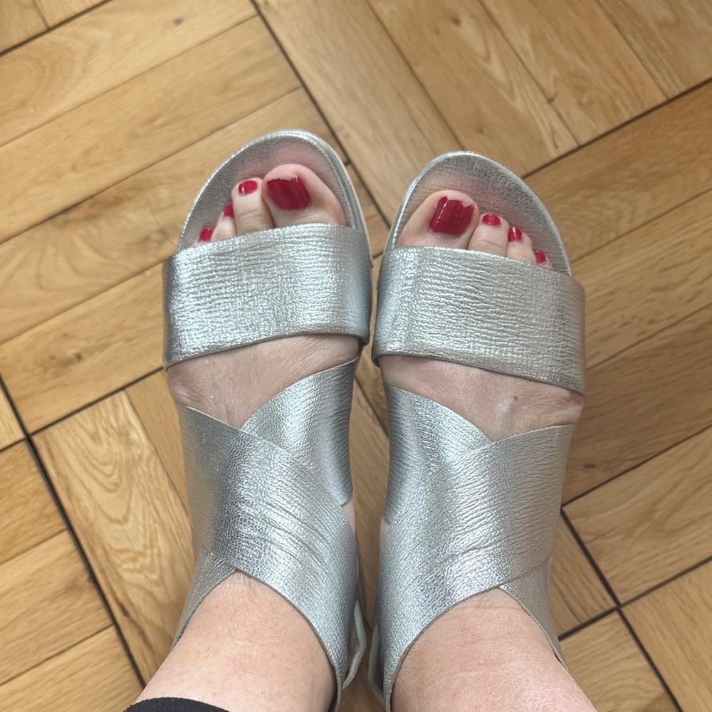 Eileen Fisher Metallic Silver Sandals